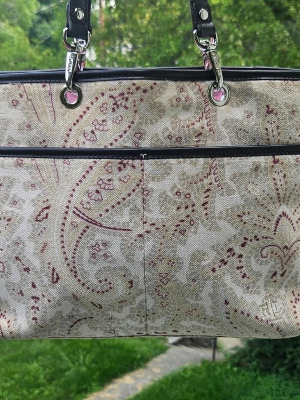 Lauren Ralph Lauren Women Hand Bag Purse Beige Suede Fabric Purse - Picture 5 of 13